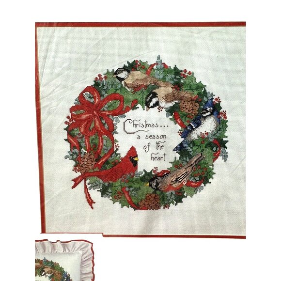 Vintage Bucilla Cross Stitch Kit #83218 Unfinished Christmas Wreath READ - Picture 10 of 11
